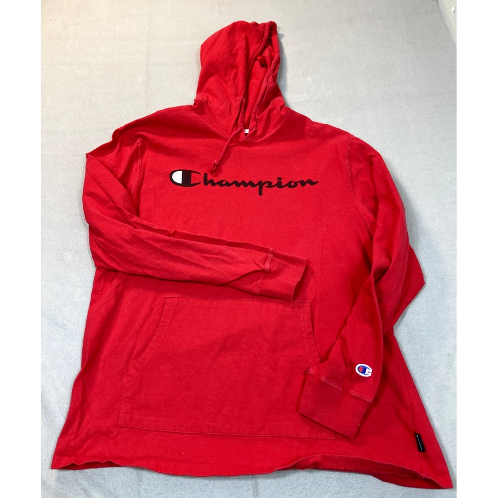 Champion Hoodie Spell Out Large Mens Sweater Red Pocket Pullover‎